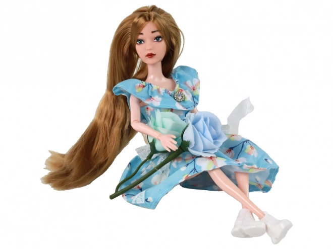 Emily Poupée Bébé Printemps Cheveux Longs Robe Fleur Bleue