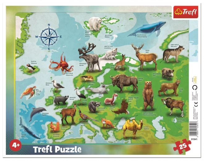 TREFL Puzzle Carte de l'Europe avec Animaux 25 pièces