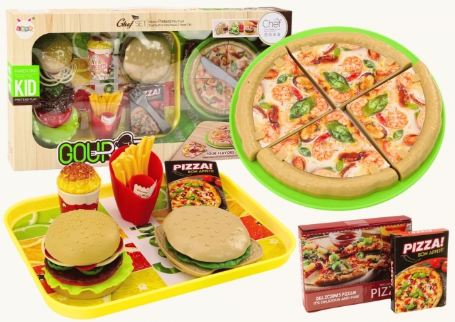 Set fast-food pour enfants – pizza, burgers, frites et accessoires, 24 pièces