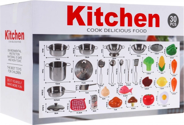 Ensemble de cuisine pour enfants avec casseroles et accessoires en acier inoxydable 30 pièces