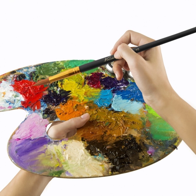 Palette de peinture en bois avec 4 pinceaux plats/ronds