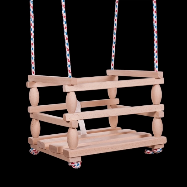 Balançoire en bois pour enfants avec barrière de sécurité