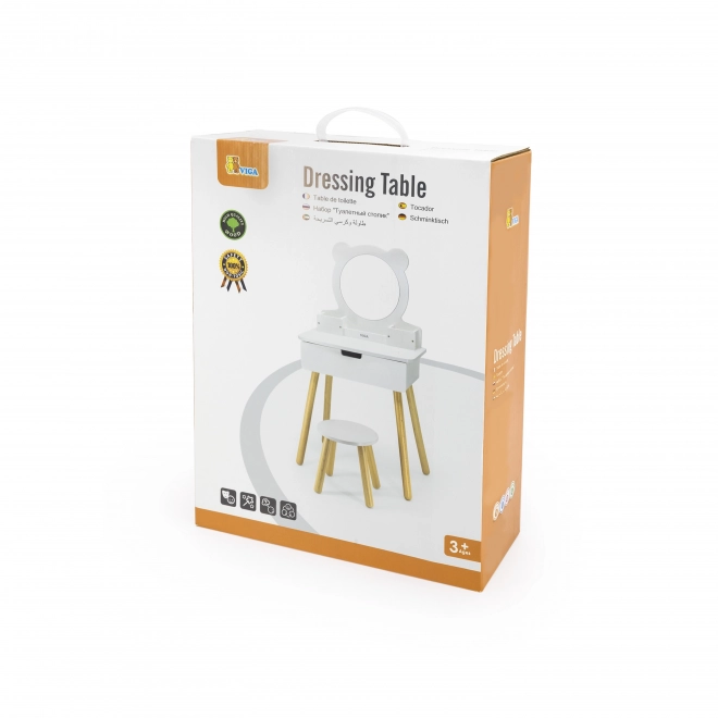 Coiffeuse d'enfants VIGA avec miroir ours et tabouret
