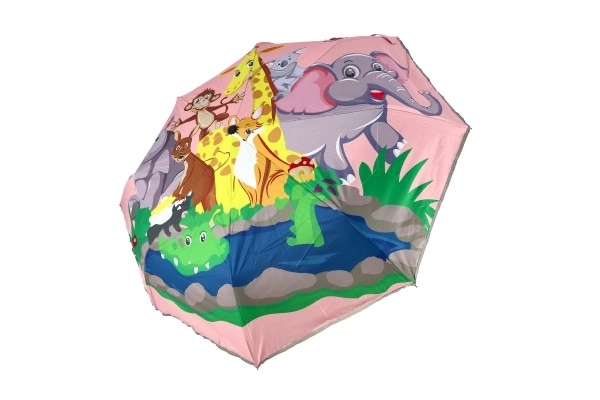 Parapluie Animaux pliable automatique tissu/métal 28cm rose en sac
