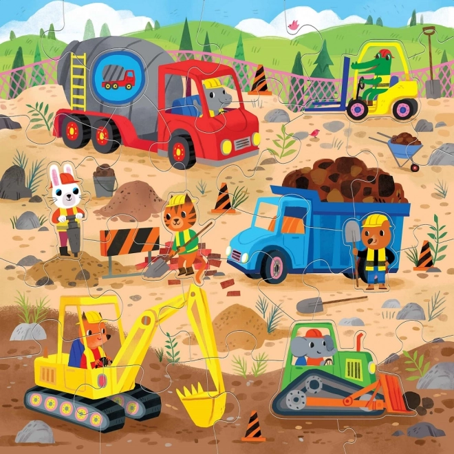 Puzzle de sol Mudpuppy Voitures de chantier 25 pièces