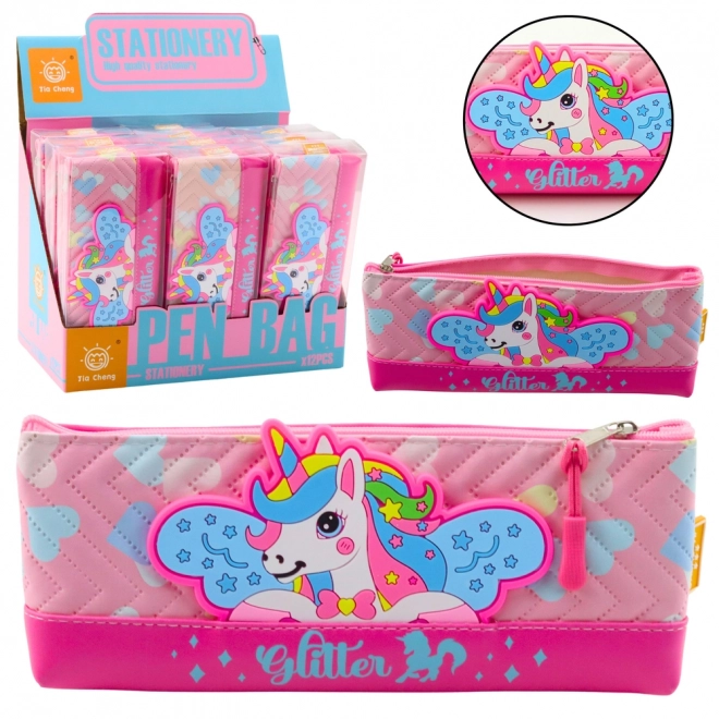 Trousse d'école avec licorne rose 20 x 8,5 cm