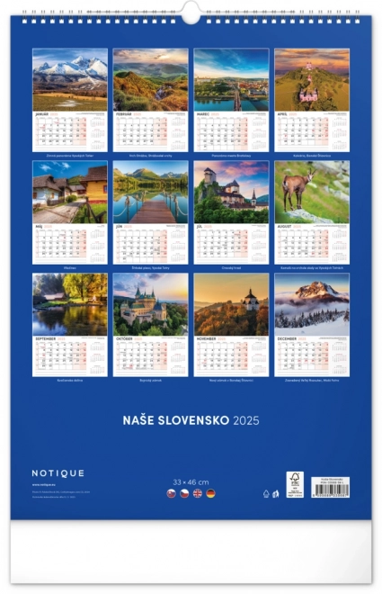 Calendrier mural Notre Slovaquie 2025, 33 × 46 cm