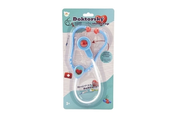 Stéthoscope en plastique 53 cm pour docteur/médecin avec lumière et son à piles sur carte 17x34x3cm