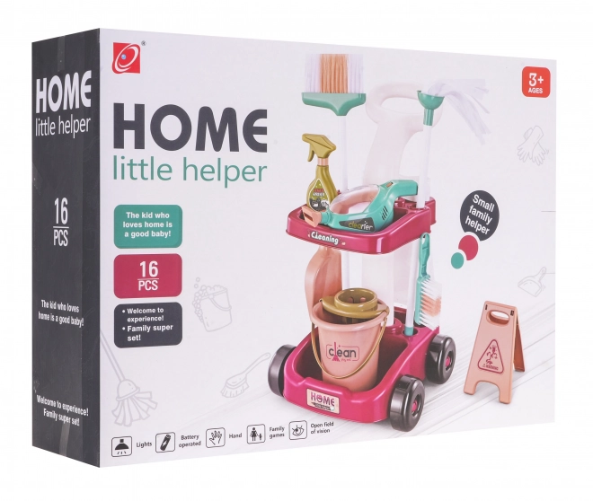 Chariot de nettoyage avec aspirateur à main et accessoires