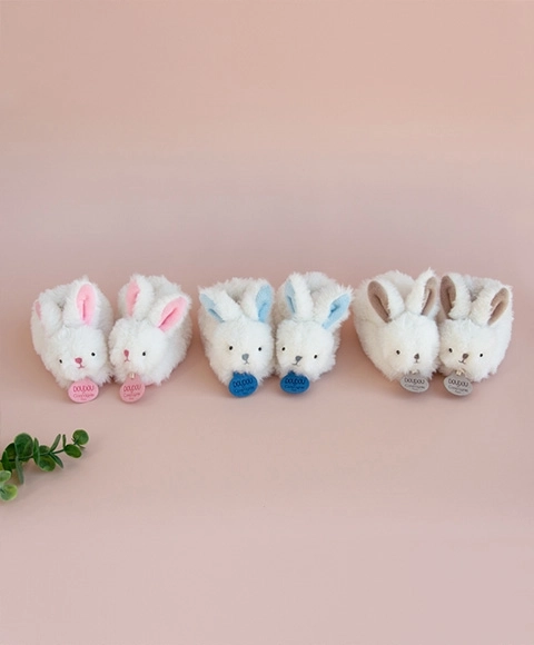 Doudou Chaussons lapin avec hochets rose 0-6 mois