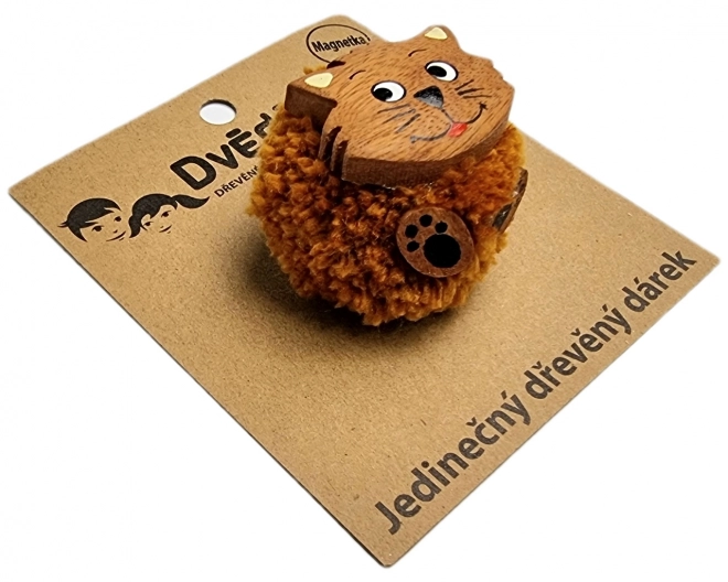 Grande aimant en bois Pompom Chat