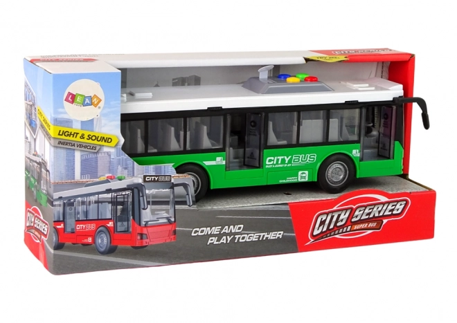 Autobus vert interactif à piles avec propulsion à friction 1:16 – vert