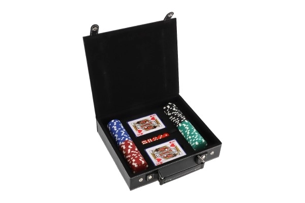 Ensemble de poker 100 pièces + cartes + dés dans une mallette en boîte 28x25x8cm