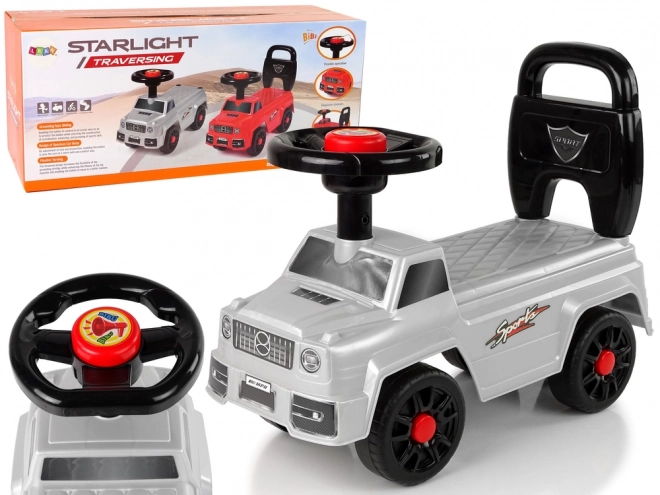 Voiture d'équilibre pour enfants QX-5500 argentée avec klaxon et dossier