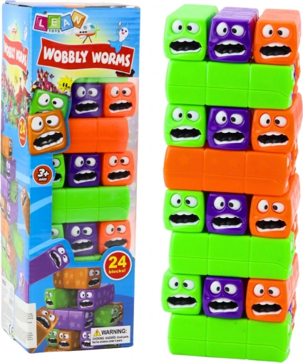 Jeu d’adresse tour avec 24 blocs colorés et visages