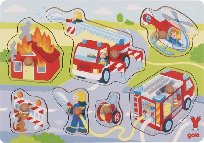 Puzzle en bois à encastrer Pompiers en action GOKI