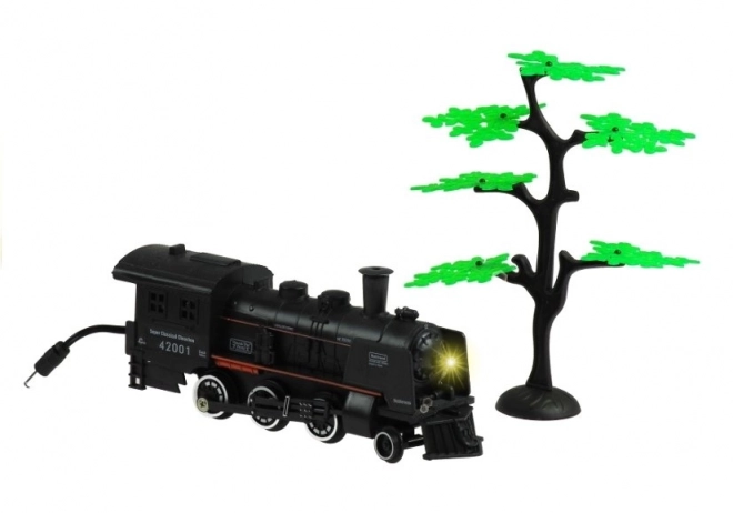 Grand train avec fumée lumineuse + 4 wagons Rails 156 cm