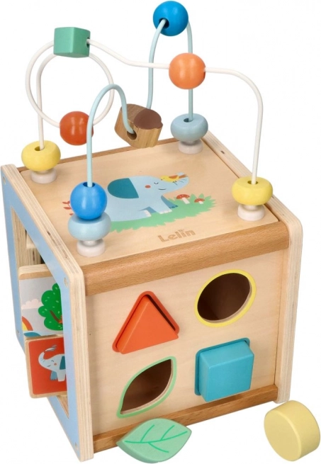 Cube d’activités en bois avec boucle motrice Lelin
