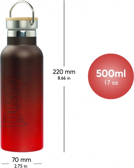 BAAGL Bouteille isotherme avec bouchon en bambou Dégradé rouge-noir