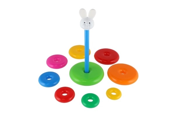 Pyramide à empiler avec anneaux en plastique 28 cm ass. 2 types en filet 12m+