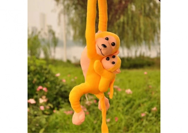 Singe en peluche avec bébé jaune 70 cm