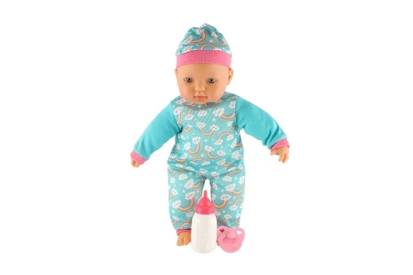 Poupée bébé 40cm corps souple avec biberon et tétine dans boîte 41x19x12,5cm