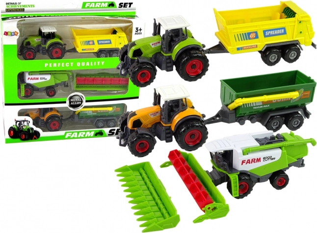 Ensemble de machines agricoles – tracteurs avec remorques et moissonneuse-batteuse