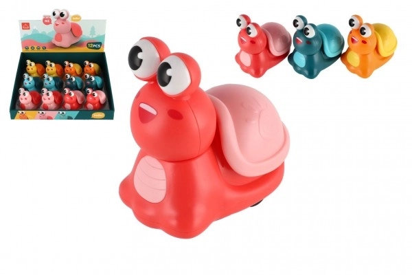 Escargot appuyez et partez plastique 8 cm à inertie 3 couleurs 12 pcs en boîte