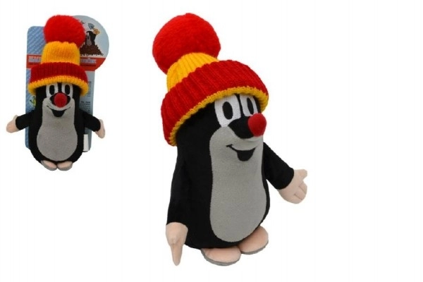 Krtek en peluche avec bonnet rouge et jaune 15cm sur carte