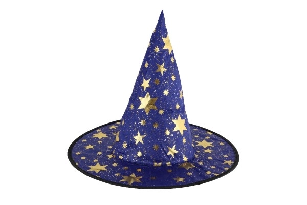 Chapeau de sorcier pour enfants diamètre 38cm bleu-or dans un sac carnaval