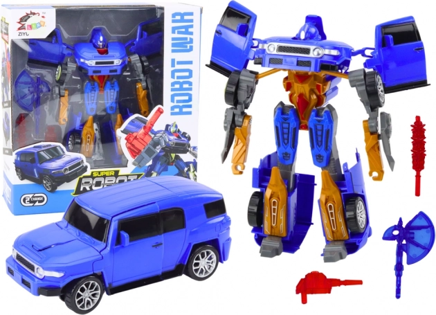 robot transformable 2‑en‑1 avec voiture, bleu