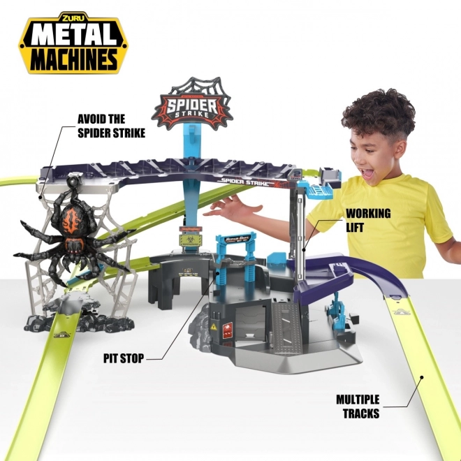 Circuit de voitures attaqué par l'araignée