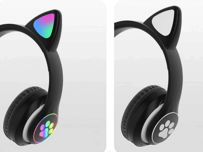 Casque sans fil bluetooth radio fm mp3 oreilles de chat éclairage LED – noir