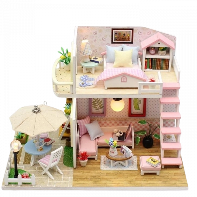 Maison de poupée en bois avec éclairage LED