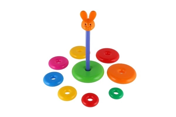 Pyramide à empiler avec anneaux en plastique 28 cm ass. 2 types en filet 12m+