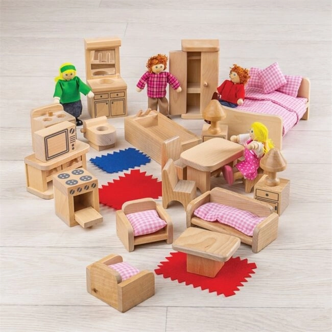 Ensemble de meubles et famille pour maison de poupée
