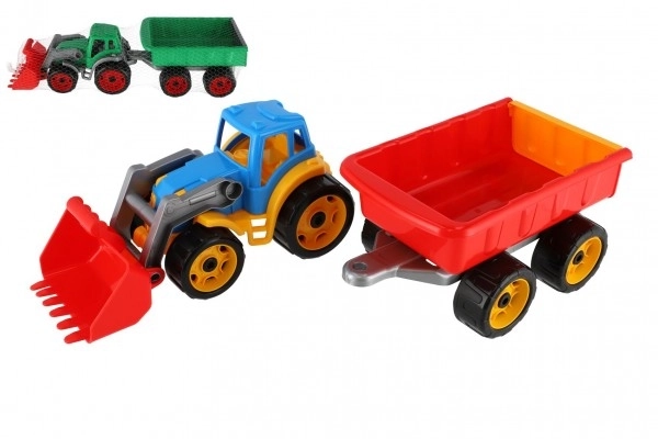 Tracteur/chargeur/pelleteuse avec remorque en plastique allongé pour mouvement libre 2 couleurs en filet 16x61x16cm