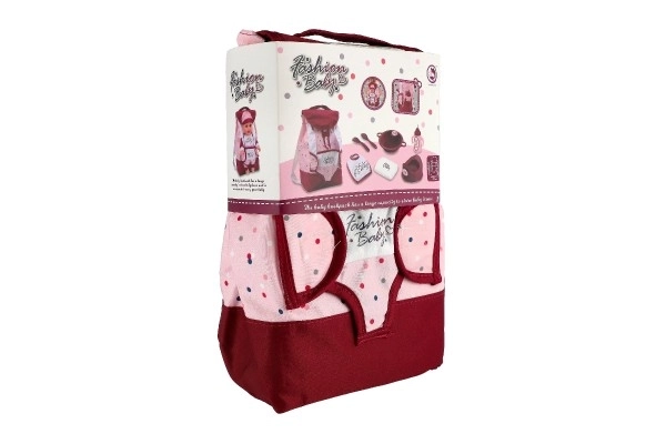 Sac à dos avec porte-bébé pour poupée tissu 17x26cm avec accessoires pour poupée en sachet