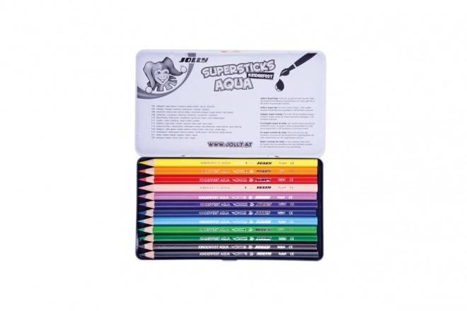 Crayons de couleur Supersticks Aqua 12 couleurs dans une boîte en métal
