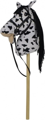 Cheval bâton en peluche avec son, 70 cm, blanc‑noir (appaloosa)