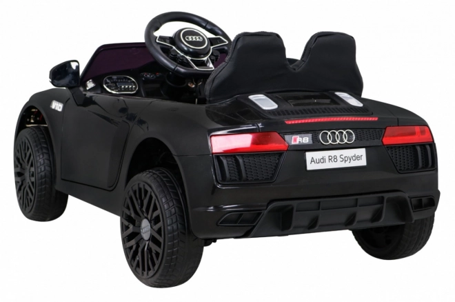 Audi R8 voiture électrique enfant noire avec télécommande, roues EVA, démarrage lent et MP3 LED