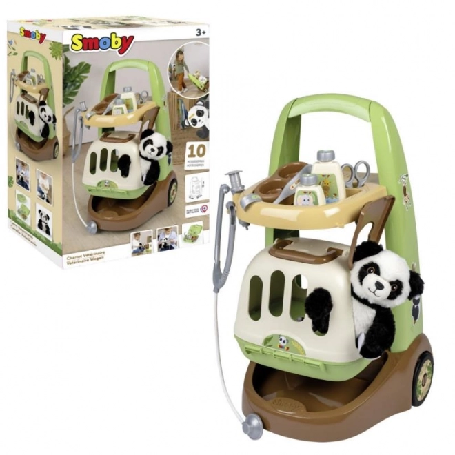 Chariot vétérinaire avec panda et box de transport 2 en 1