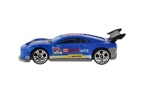 Voiture de course 6 pièces métal/plastique 8cm en roue libre dans une boîte 10,5x27x4cm