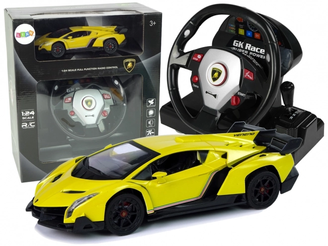 Voiture Lamborghini Veneno Jaune Télécommandée 2.4G avec Lumières Sonores