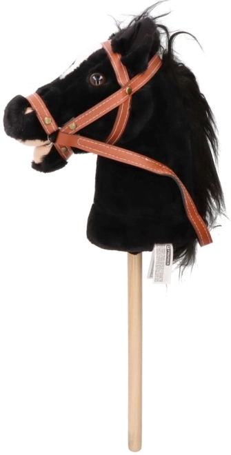 Cheval-bâton Baron, cheval en peluche noir sur bâton avec sons