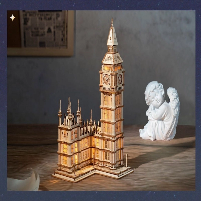 Puzzle 3D en bois RoboTime Tour de l'horloge Big Ben éclairée