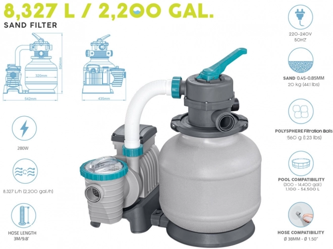 Bestway Filtration à sable pour piscine débit 8327 l/h