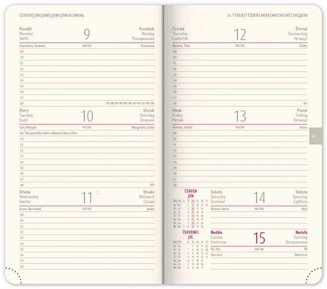 Agenda de poche Diamante 2025, rouge, 9 × 15,5 cm