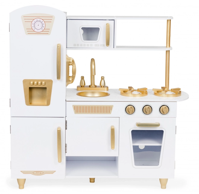 Grande cuisine en bois pour enfants, blanc et or, ECOTOYS