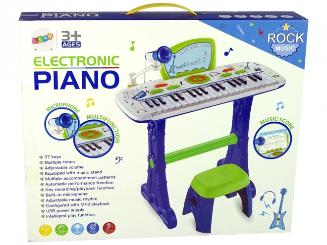 Clavier de Piano Électrique pour Enfants Blue USB Notes